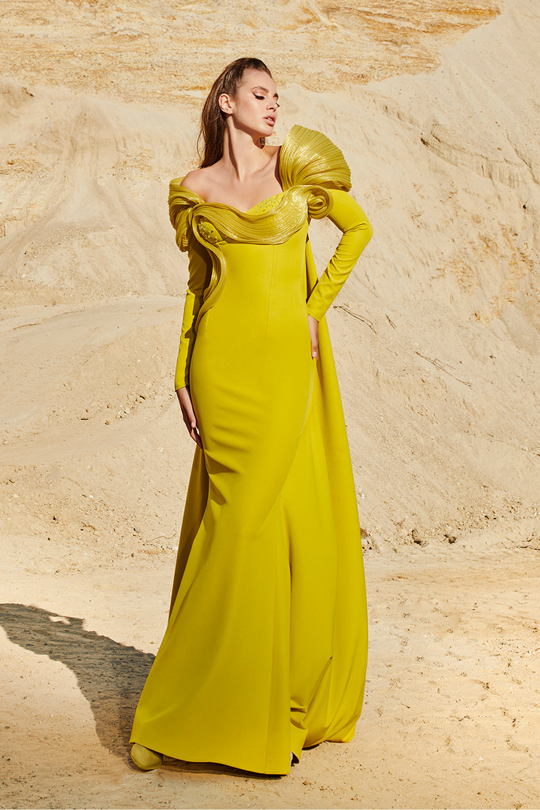 Mermaid Satin Olive Off-The-Shoulder Sweetheart