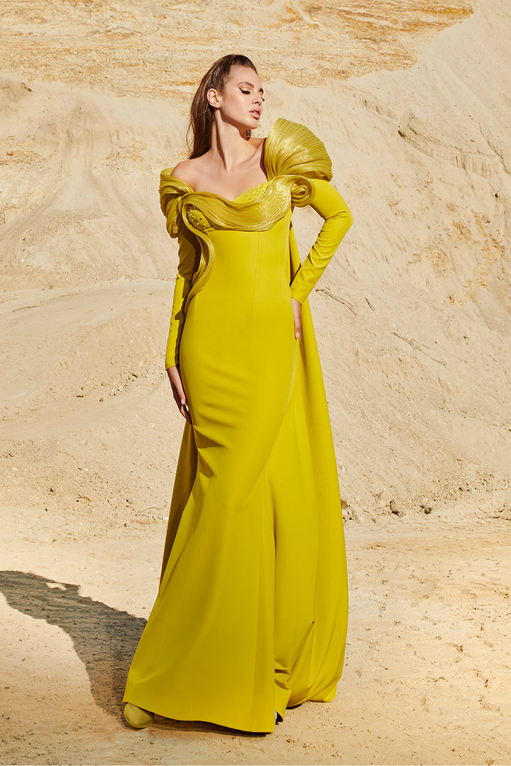 Mermaid Satin Olive Off-The-Shoulder Sweetheart