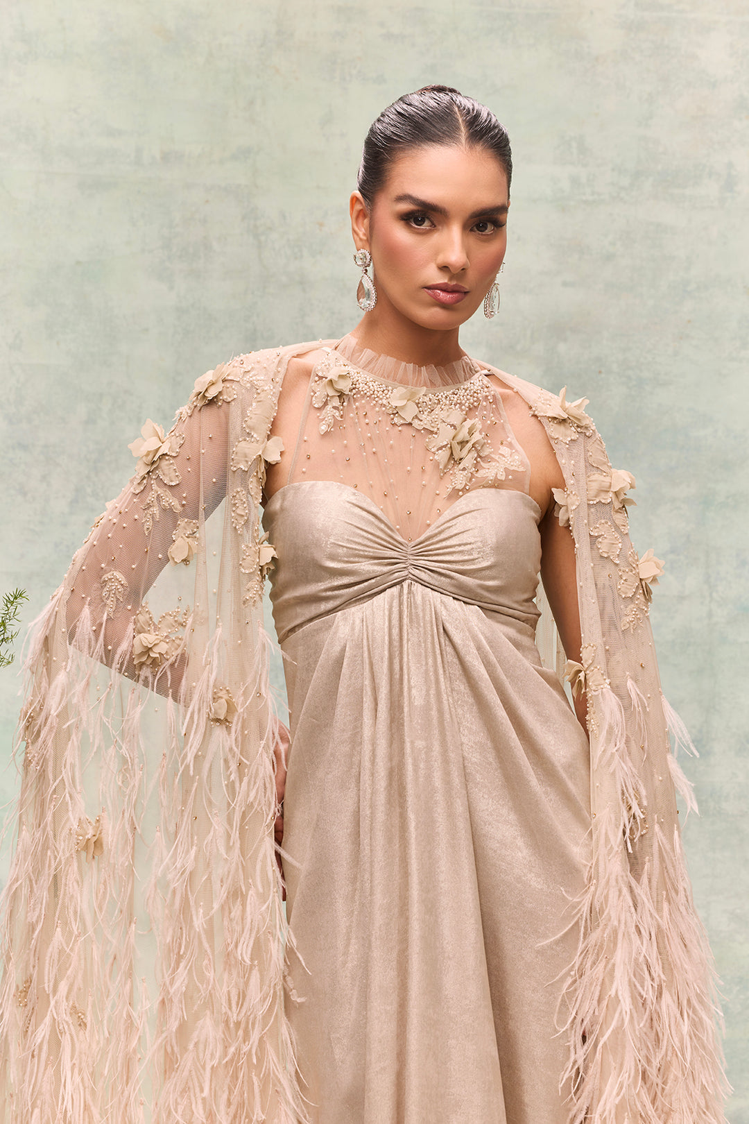 Sculpted Neckline and Gathered Waist