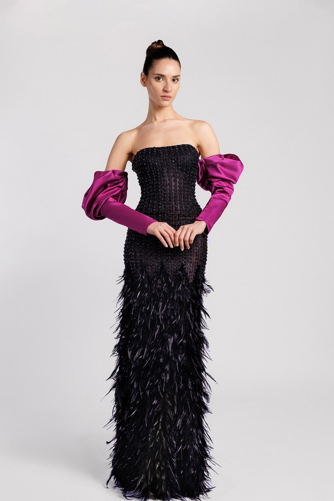 black dress with pink feathers Black dress with pink feathers