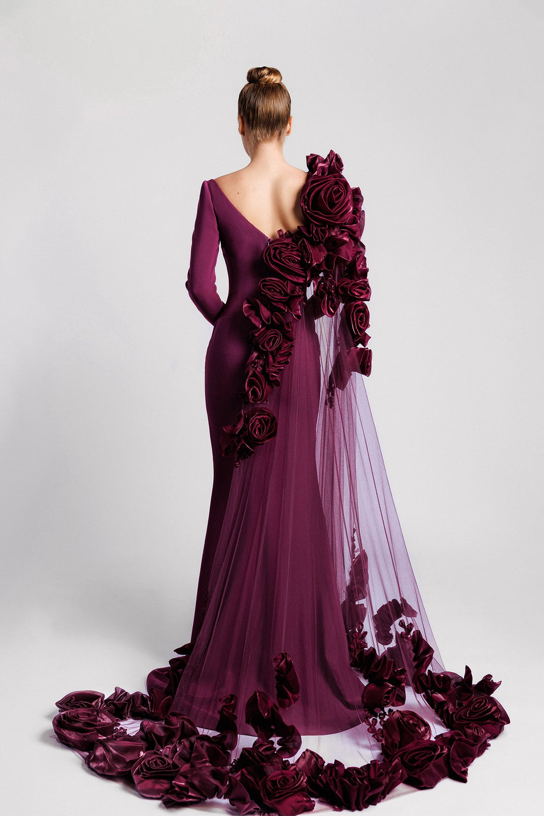 Wine Red Mermaid Dress, Wide V Neckline, Fitted Bodice, Cape Sleeve M.R DESIGN Wine Red Mermaid Dress, Wide V Neckline, Fitted Bodice, Cape Sleeve M.R DESIGN
