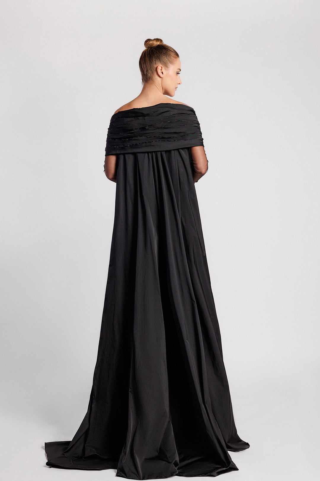 Off-Shoulder Chiffon Mermaid Dress, Sequin Sleeves, Watteau Train