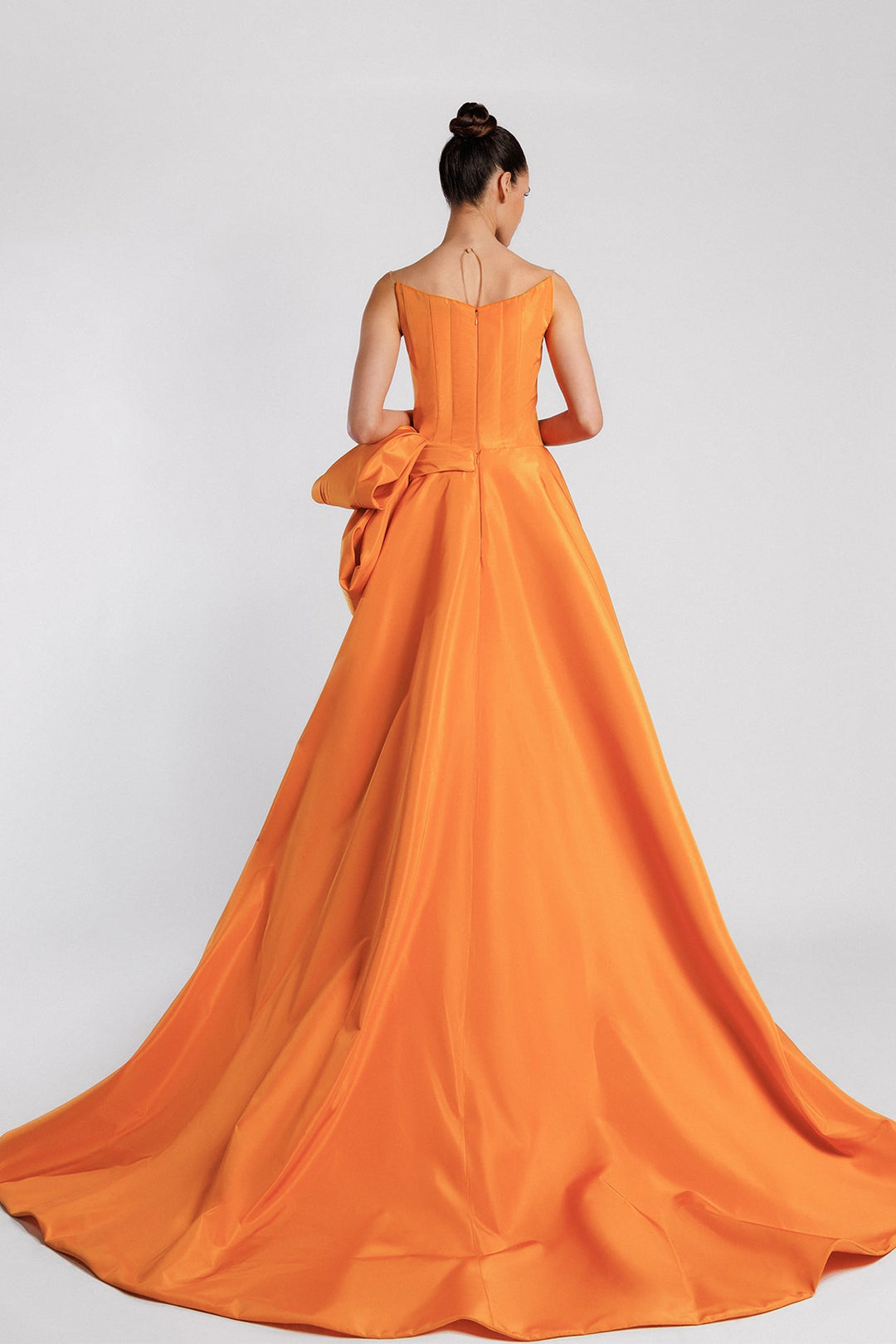 orange taffeta dress Vibrant Orange Mikado Piqu Dress with Structured Pleats