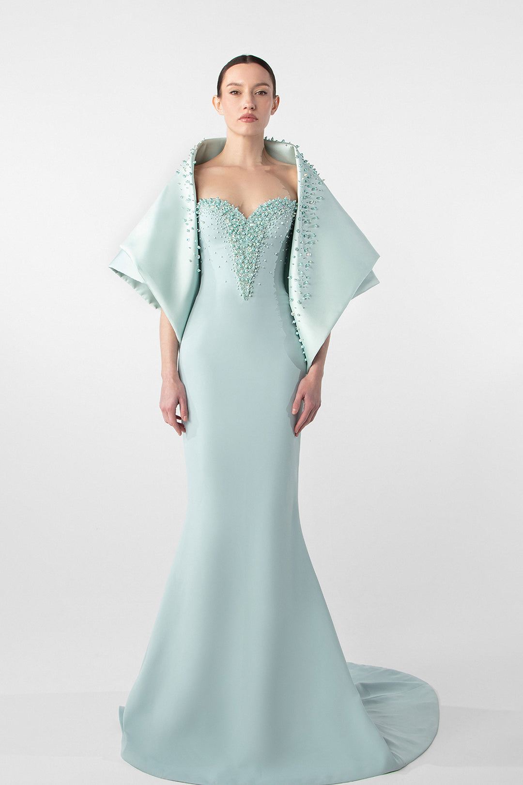 Fitted Mermaid Dress with Embroidered Cape M.R DESIGN Fitted Mermaid Dress with Embroidered Cape M.R DESIGN