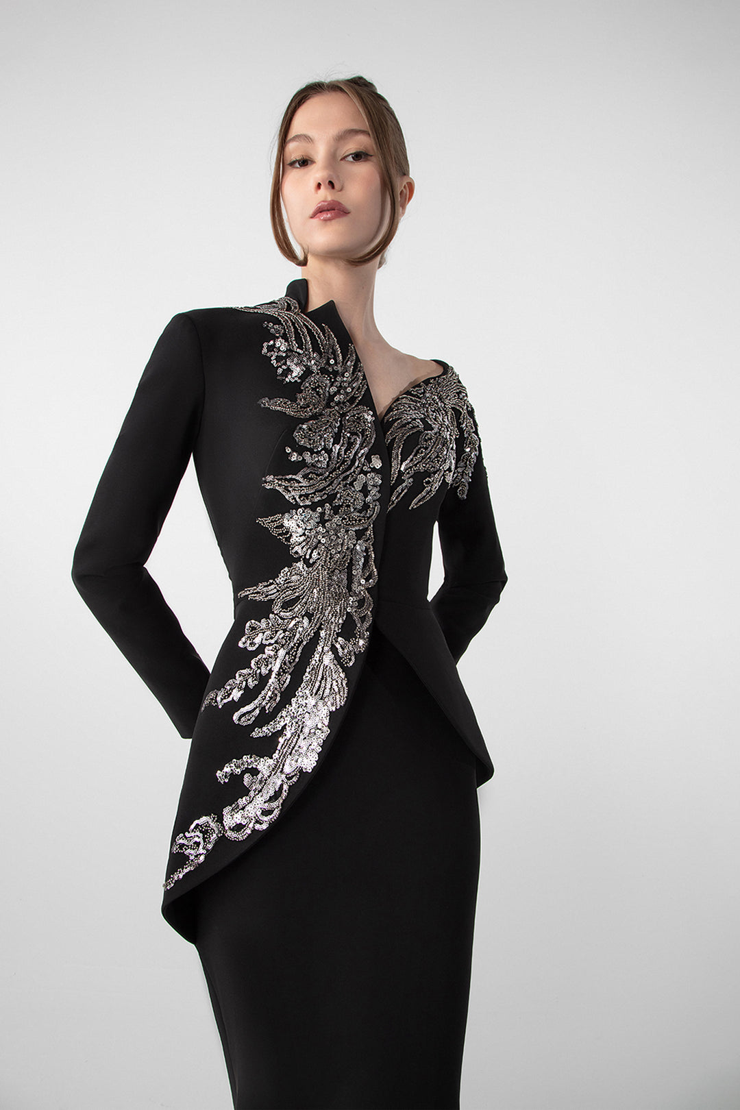 Embroidered Pearl and Bead Crepe Dress