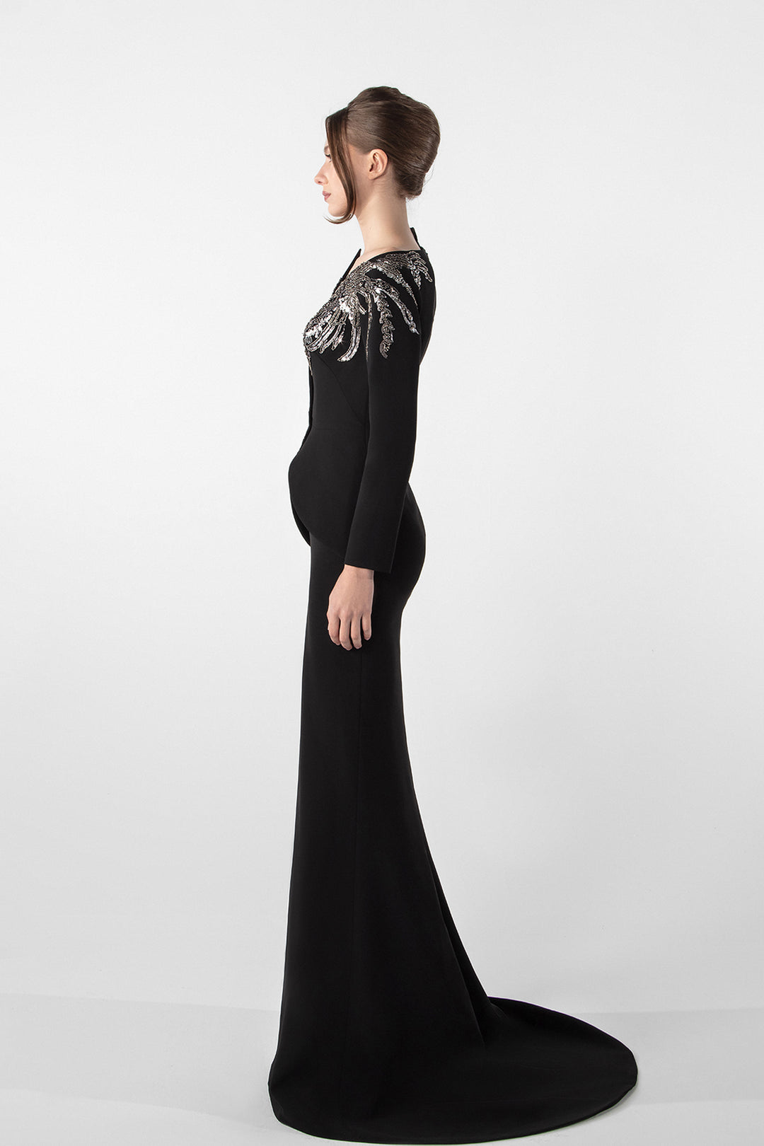 Embroidered Pearl and Bead Crepe Dress