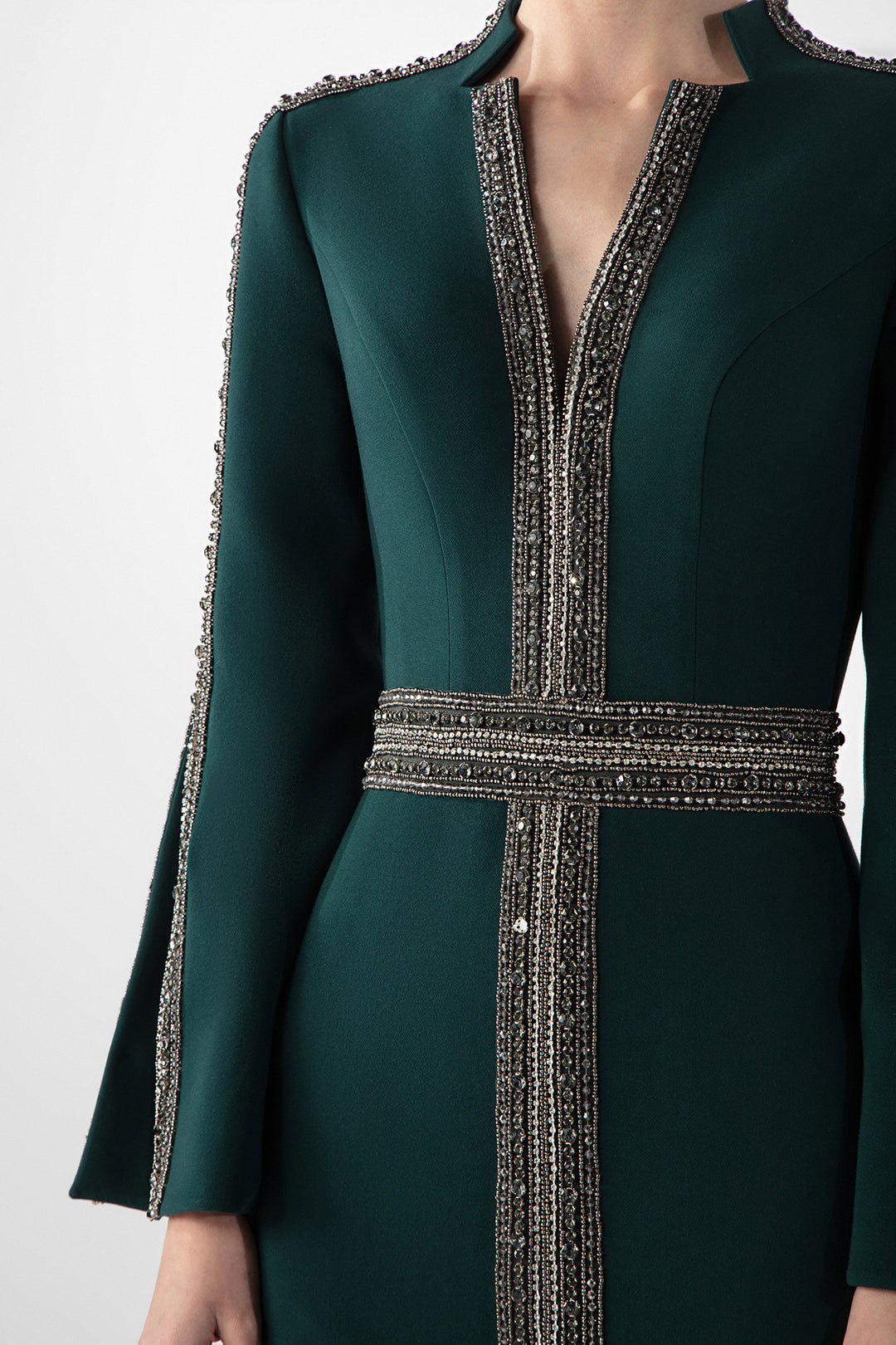 Long-Sleeve Embroidered Gown