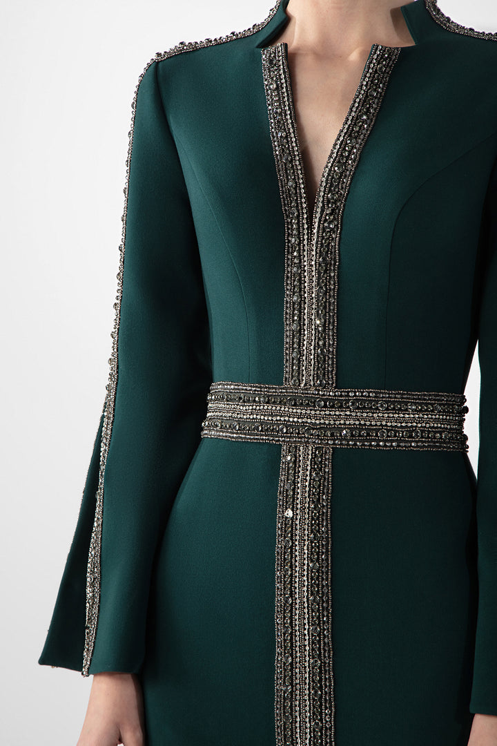 Long-Sleeve Embroidered Gown