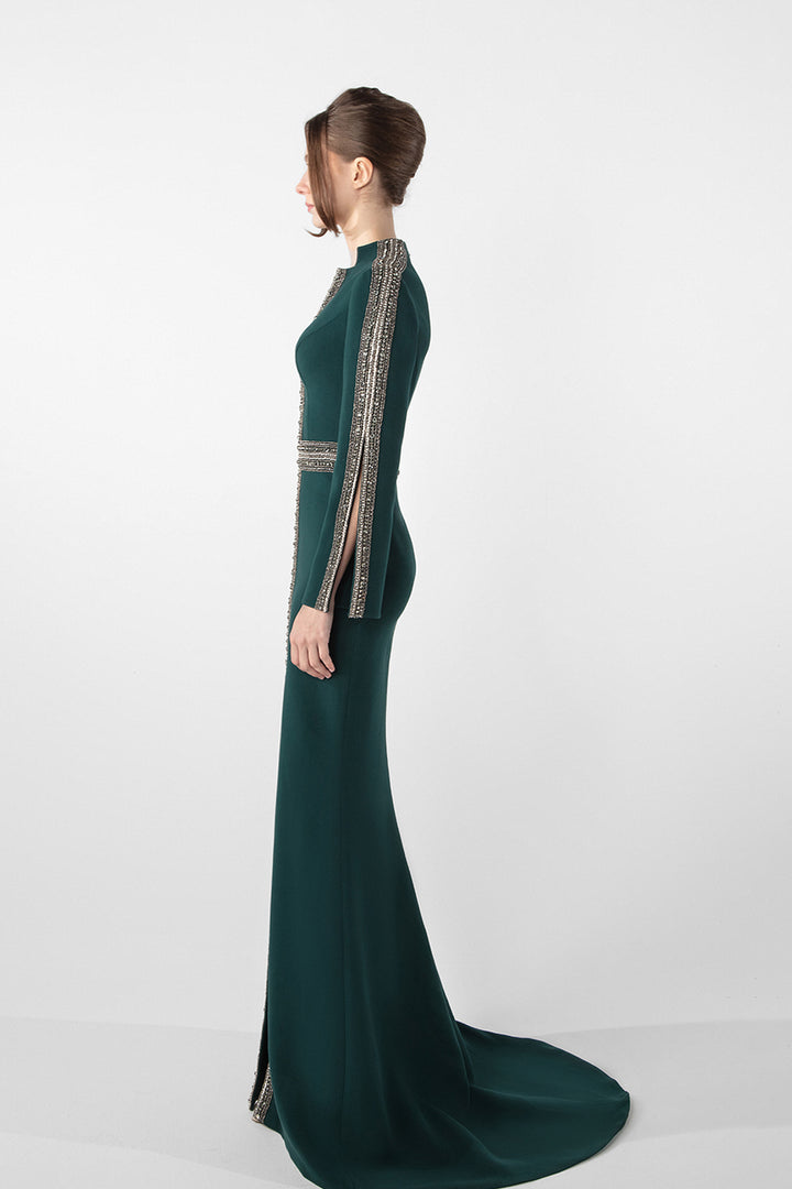 Long-Sleeve Embroidered Gown