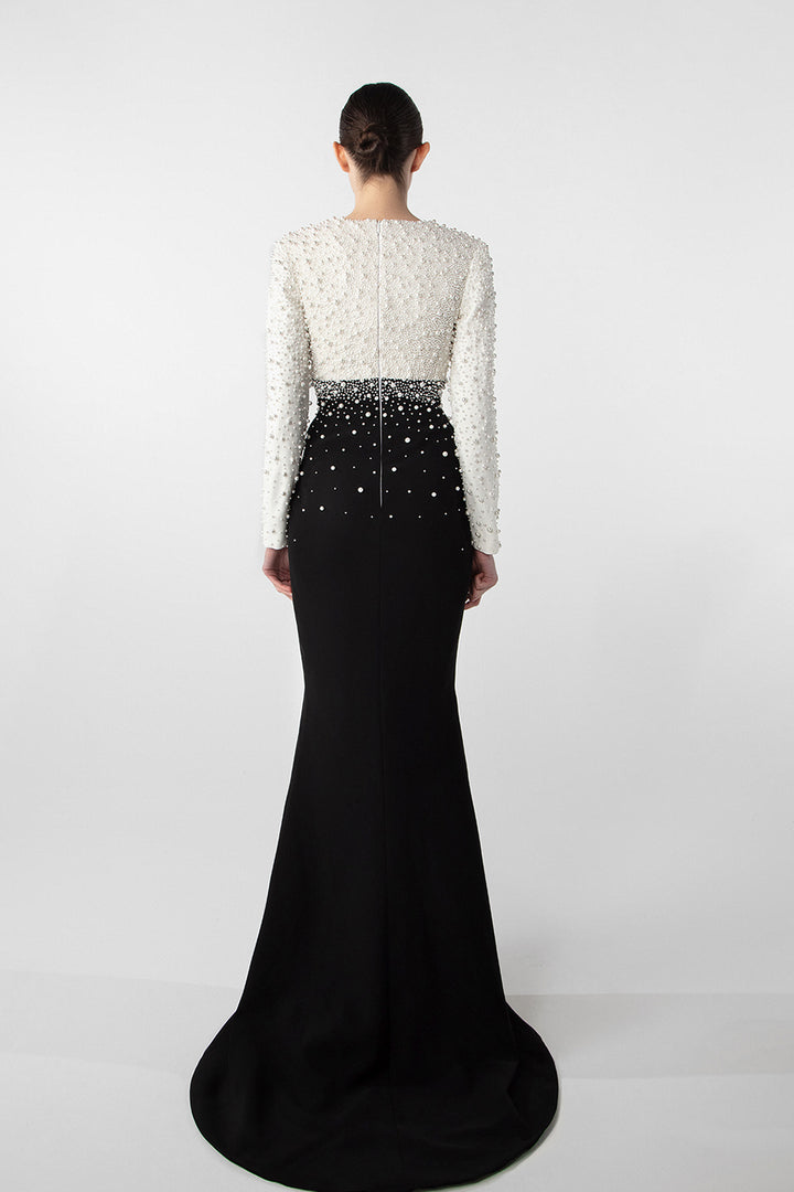 Pearl-Embroidered Crepe Gown