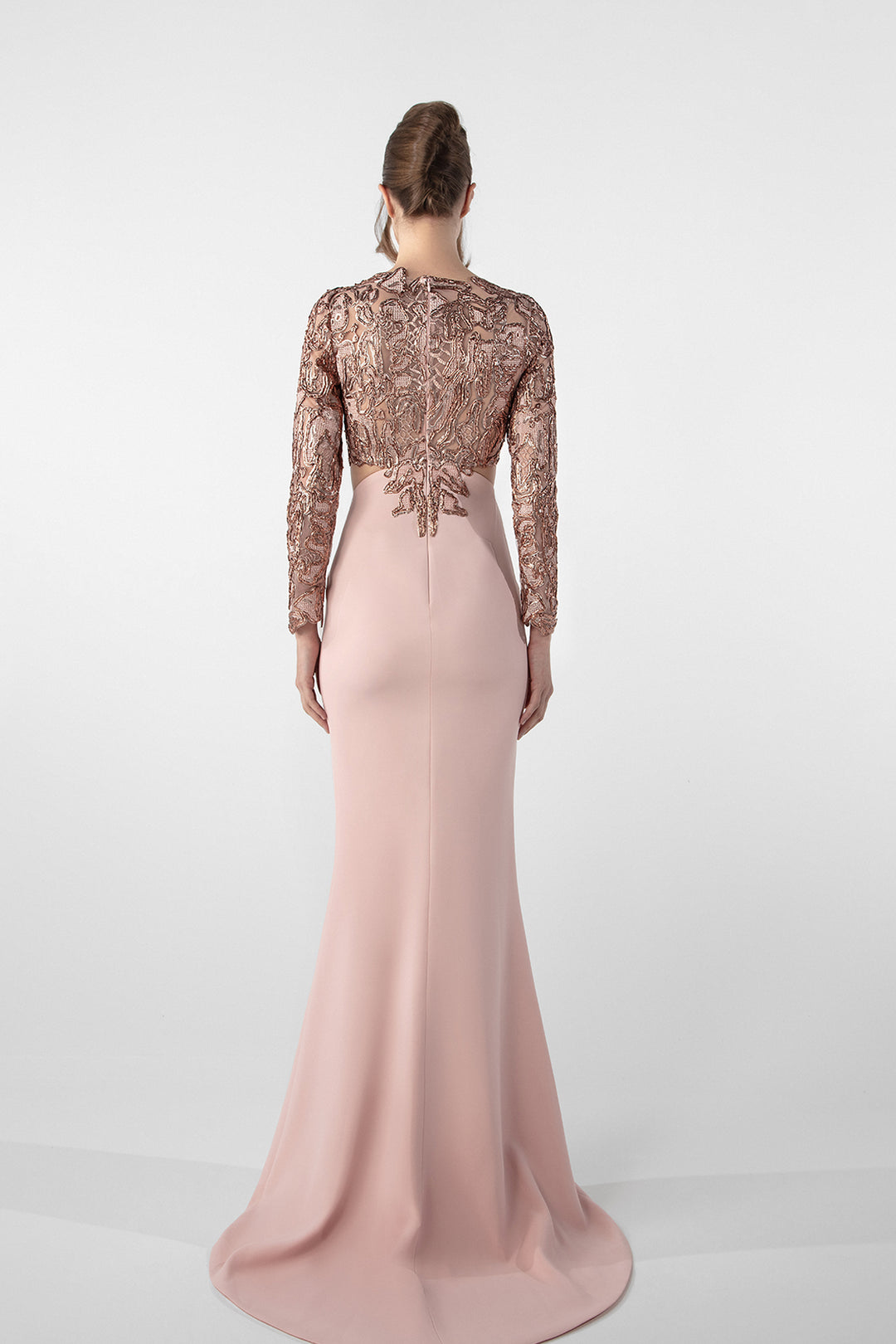 Embroidered Long-Sleeve Crepe Dress