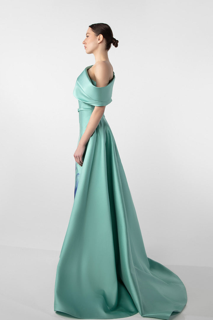 Pleated Corset Dress with Printed Detail