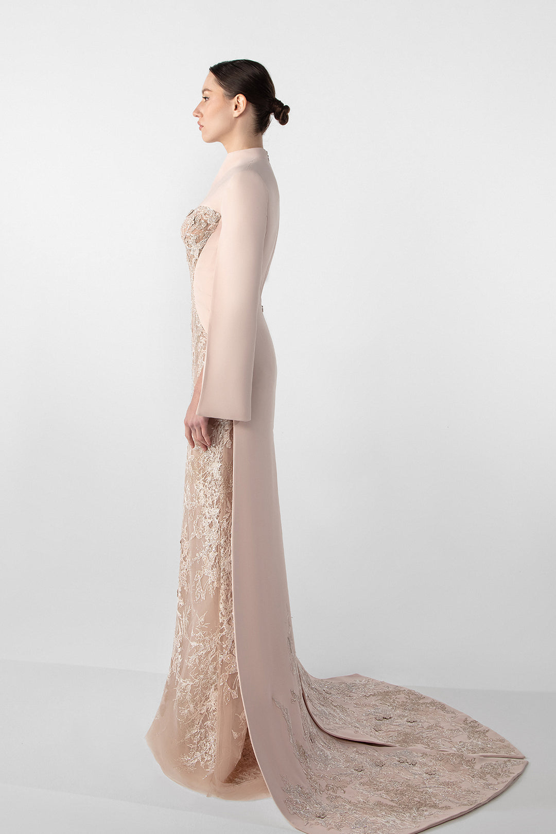 Embroidered Crepe Dress with Open Sleeves