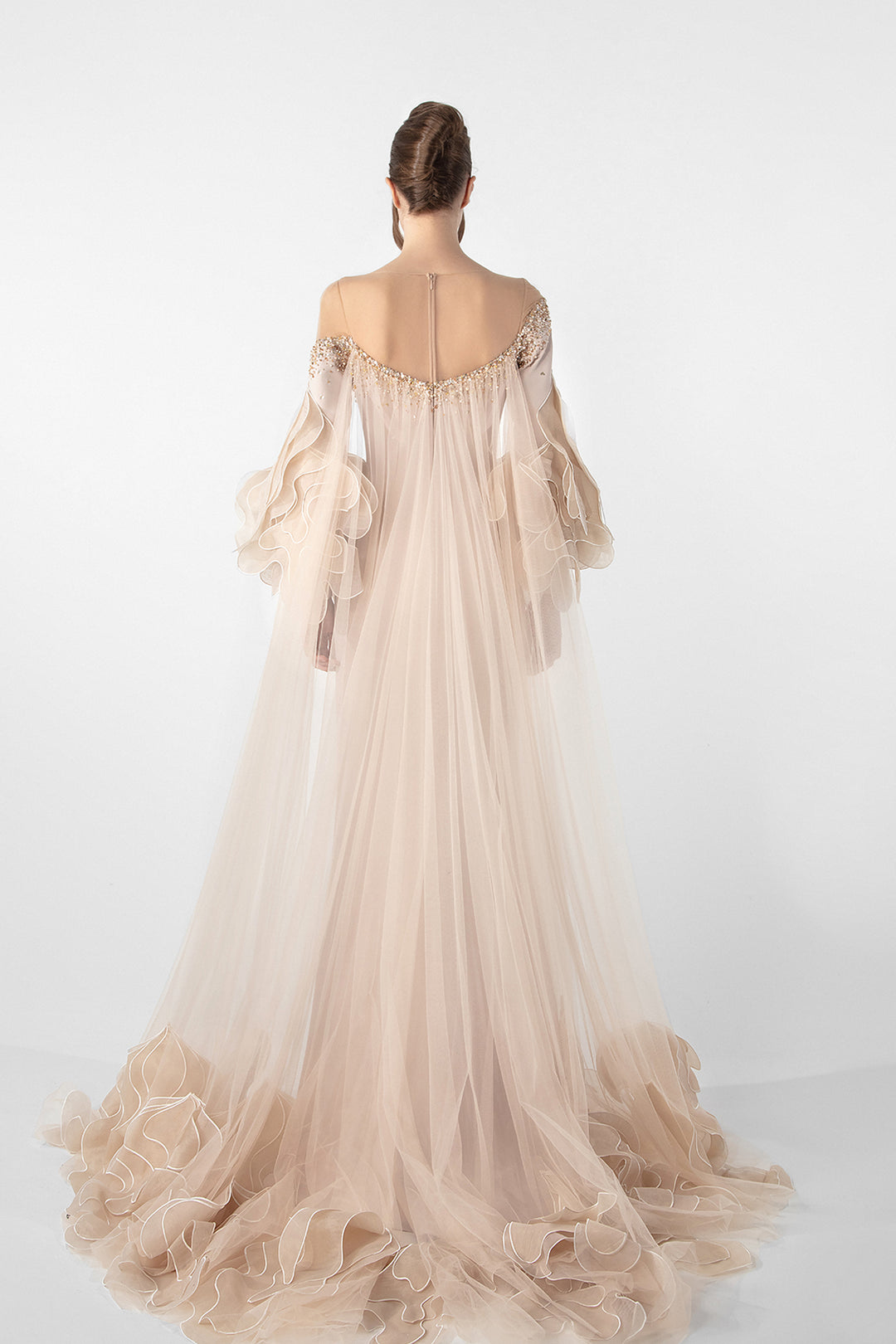 Off-Shoulder Dress with Ruffled Organza Sleeves