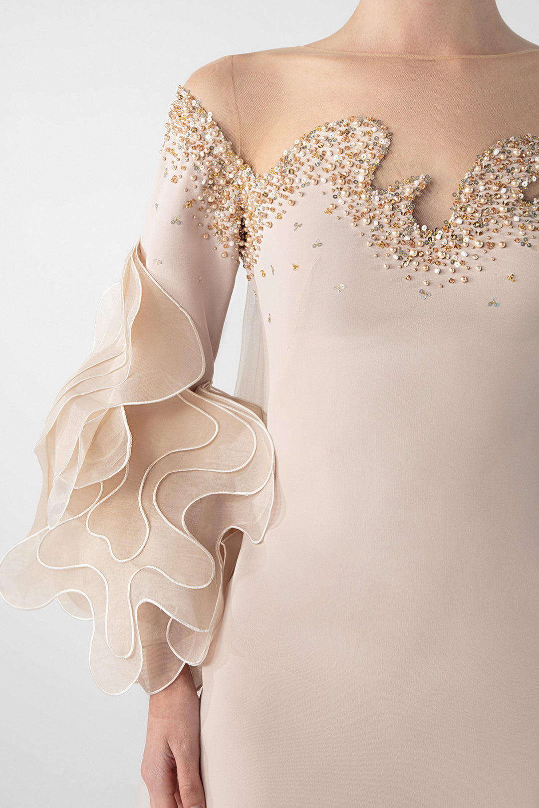 Off-Shoulder Dress with Ruffled Organza Sleeves