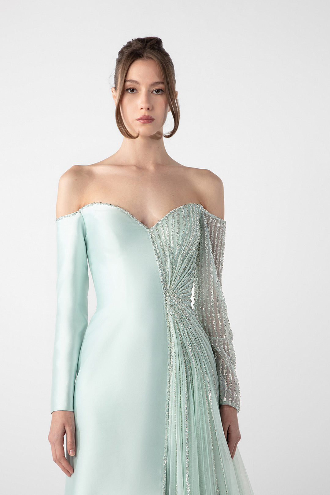 Asymmetrical Off-Shoulder Dress with Embroidery