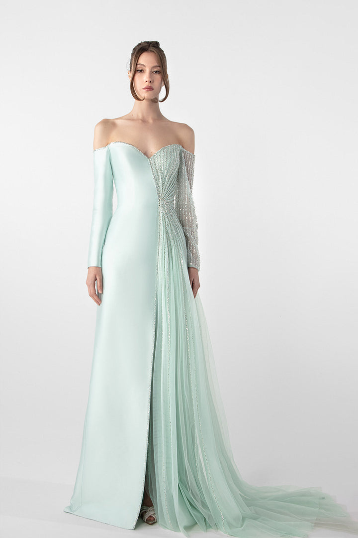 Asymmetrical Off-Shoulder Dress with Embroidery