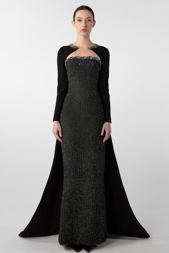 Embroidered Gown with Dramatic Train