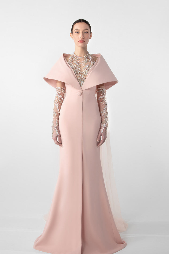 Hand-Embroidered Gloves and Crepe Mermaid Dress