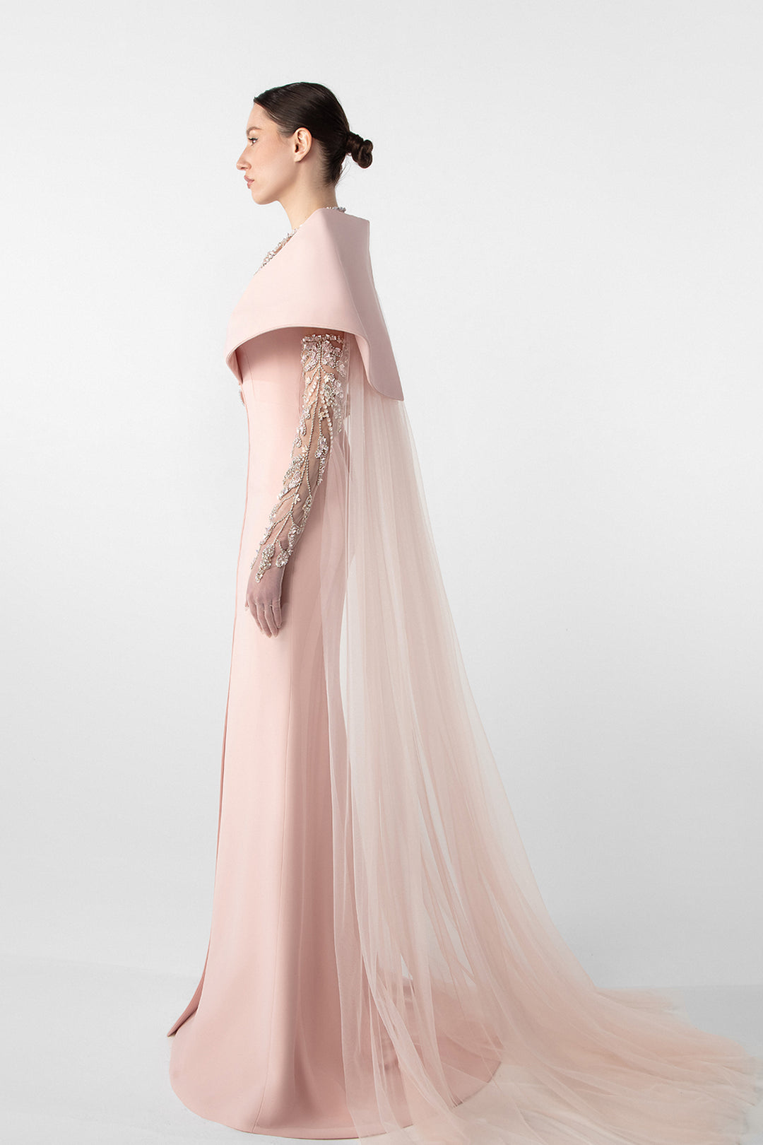 Hand-Embroidered Gloves and Crepe Mermaid Dress