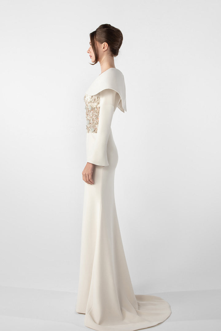 Mermaid Crepe Dress with Embroidered Bodice