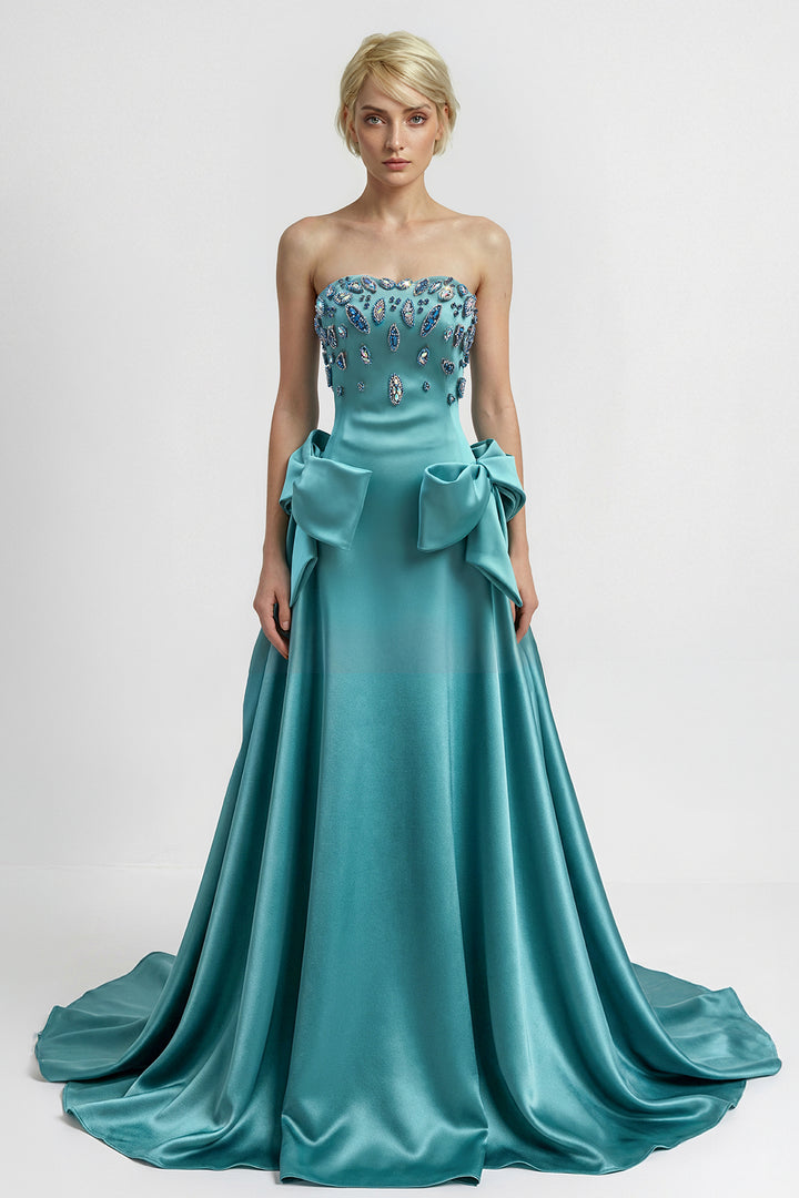 Strapless Embellished Bow Gown