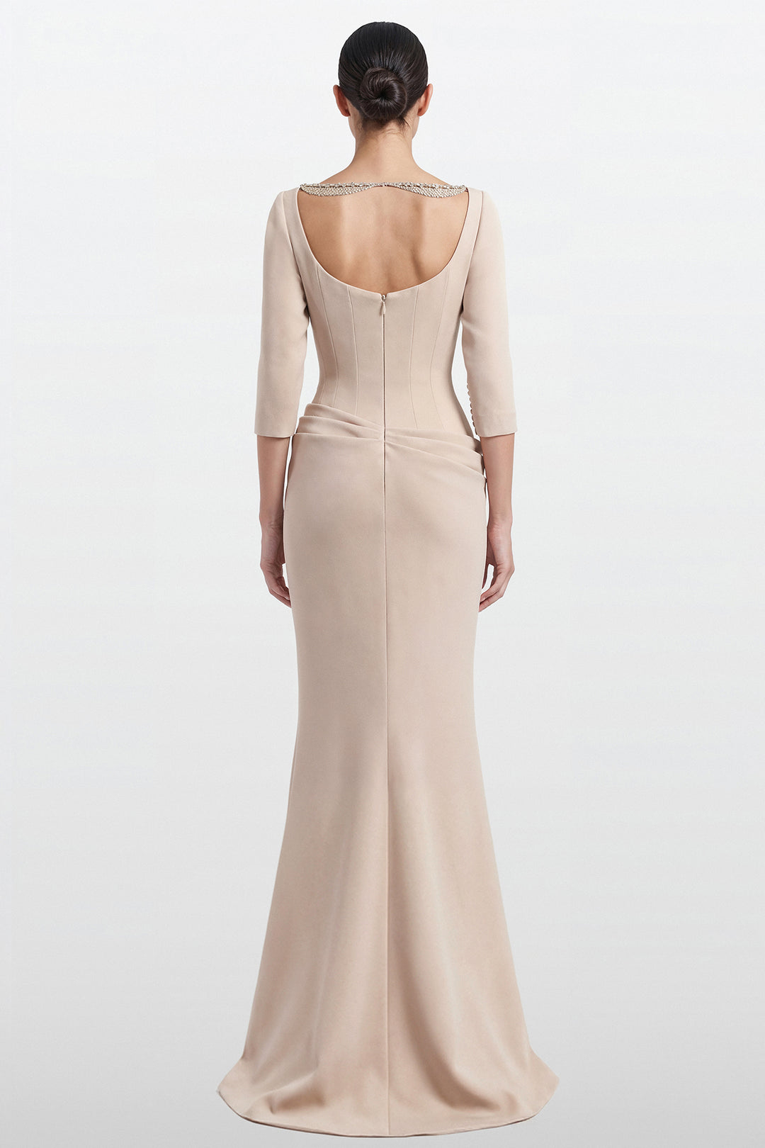 Crepe Gown with Swarovski Embroidered Bodice