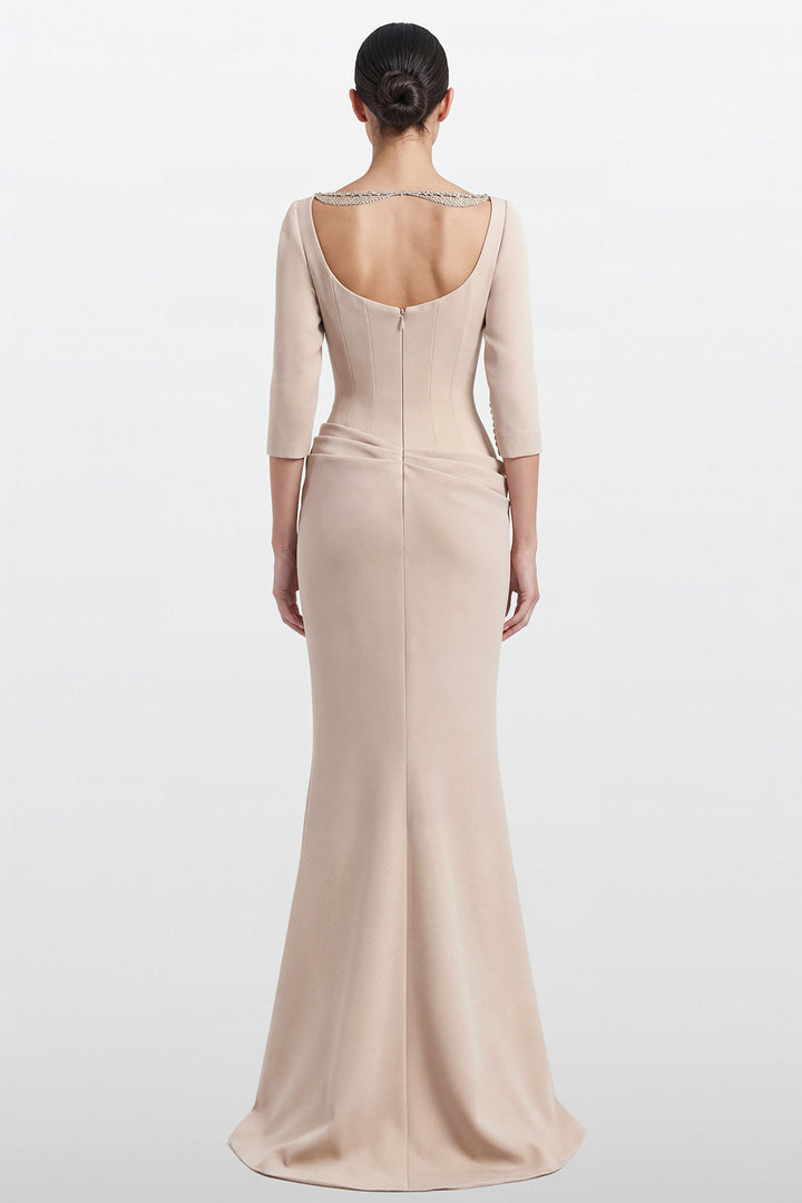 Crepe Gown with Swarovski Embroidered Bodice