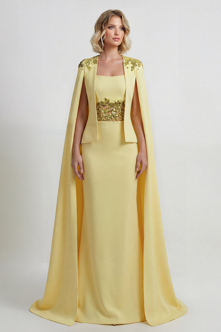Fitted Gown with Embroidered Waist Detail