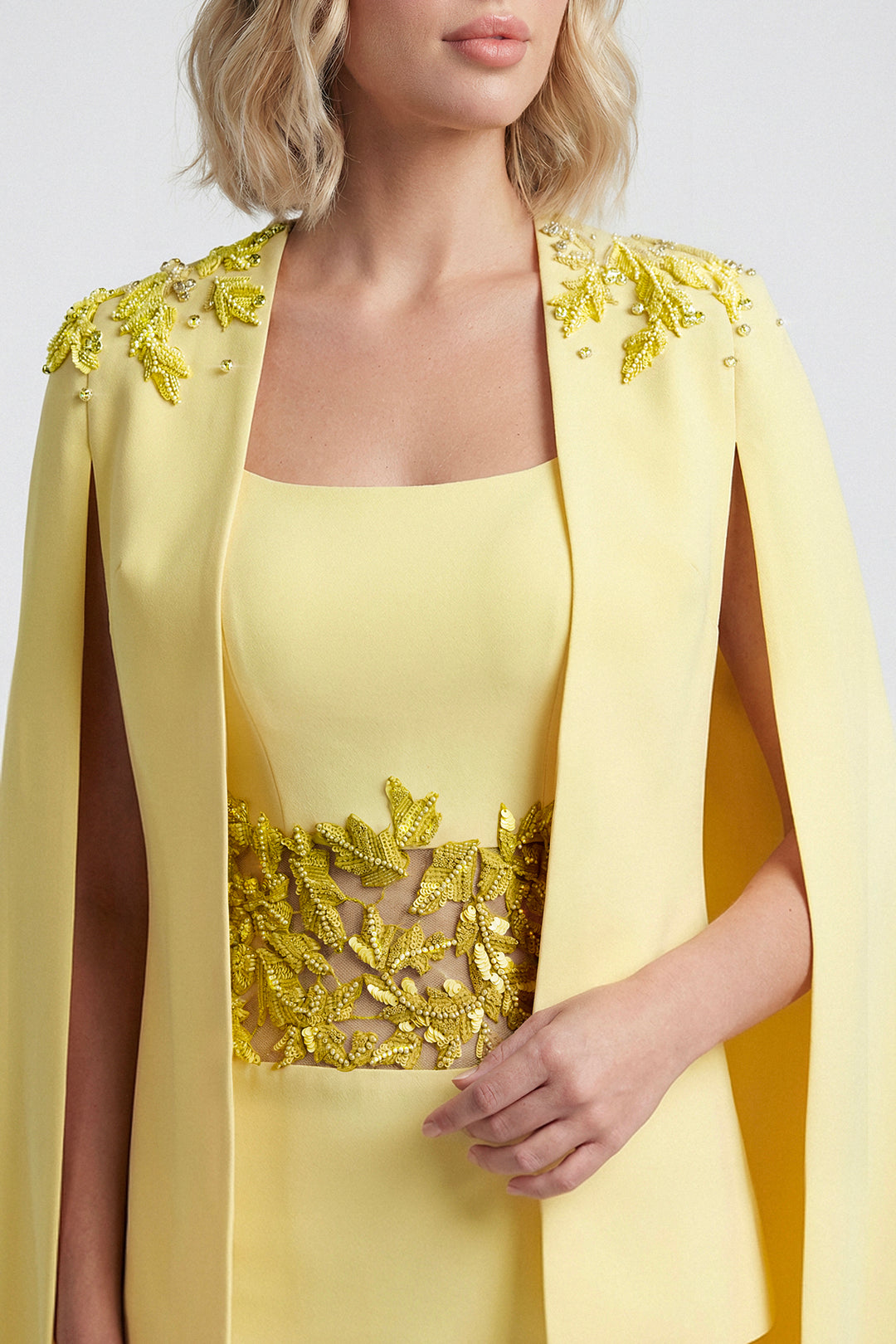 Fitted Gown with Embroidered Waist Detail