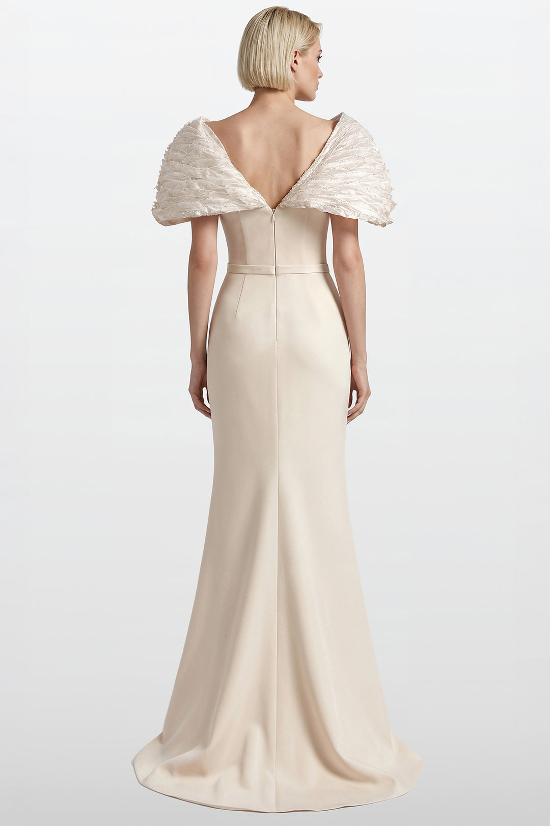 Embroidered Crepe Gown with Organza Cape