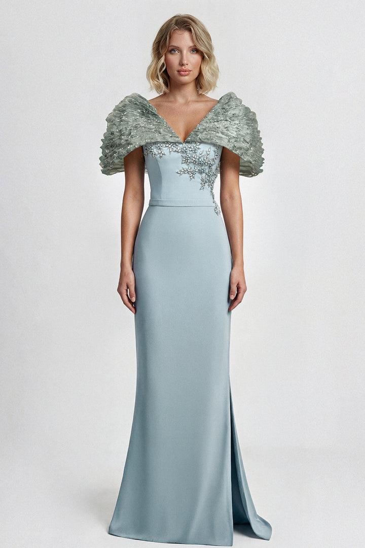 Sculpted Shoulder Crepe Column Gown