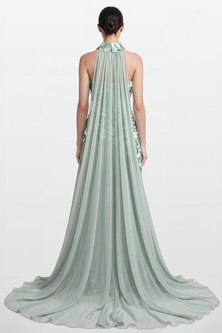 Halter Column Gown with Sculpted Embellished Bodice