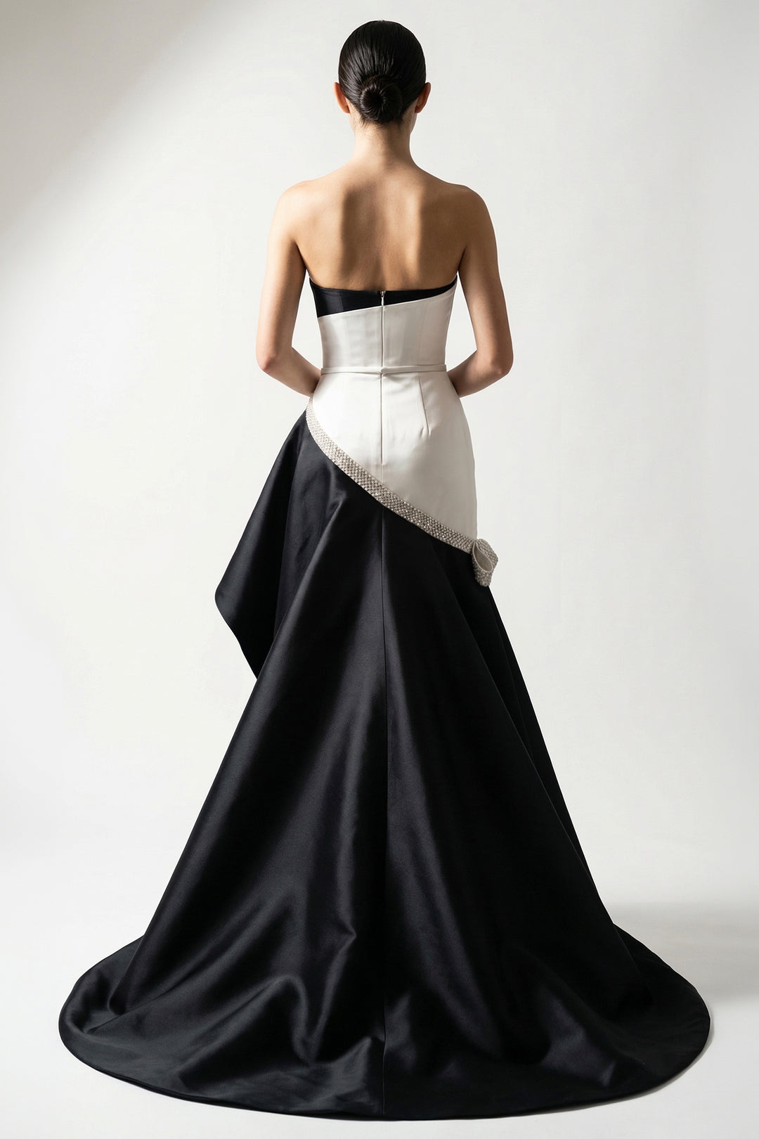Asymmetric Draped Satin Gown