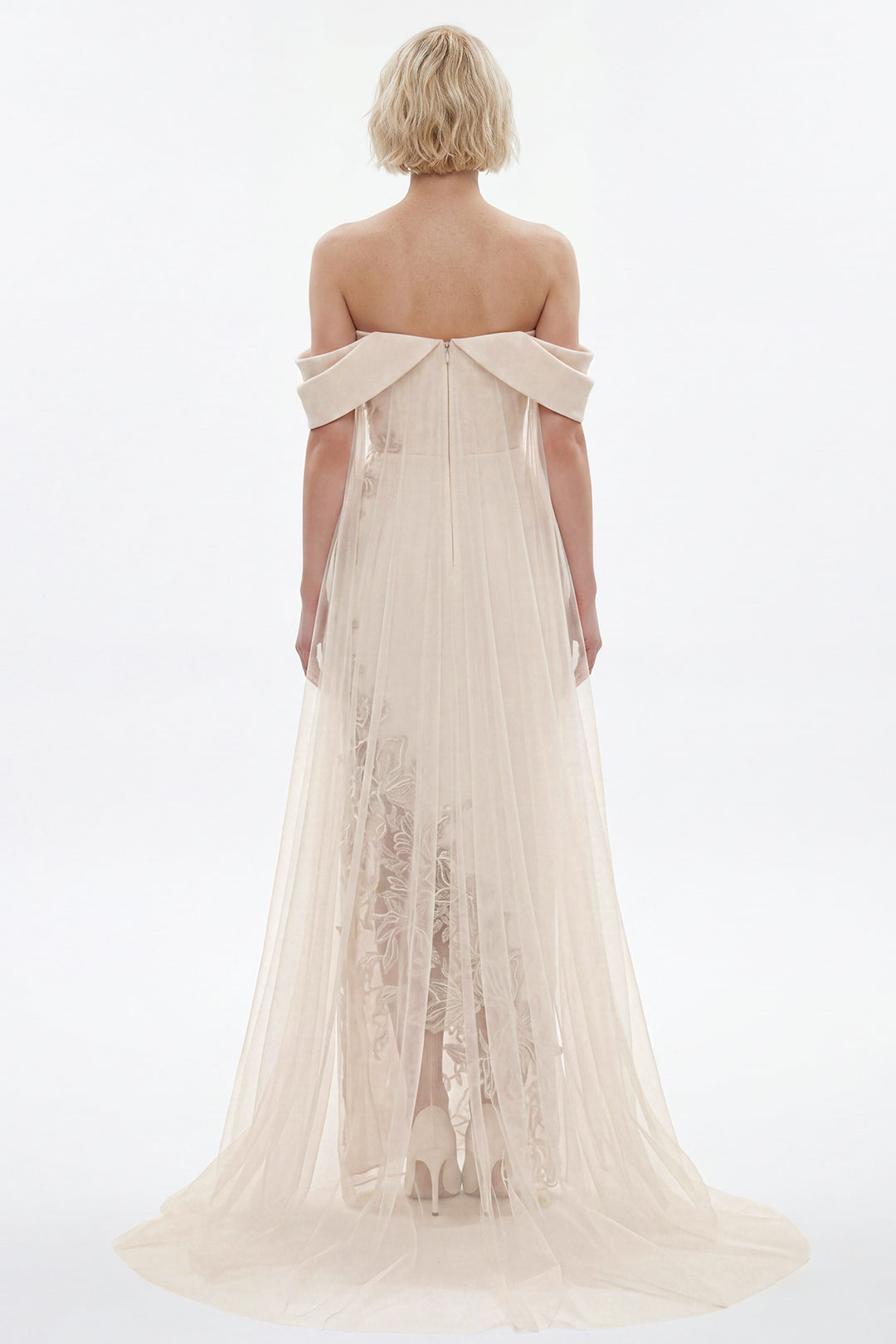 Draped Cape Column Crepe Gown