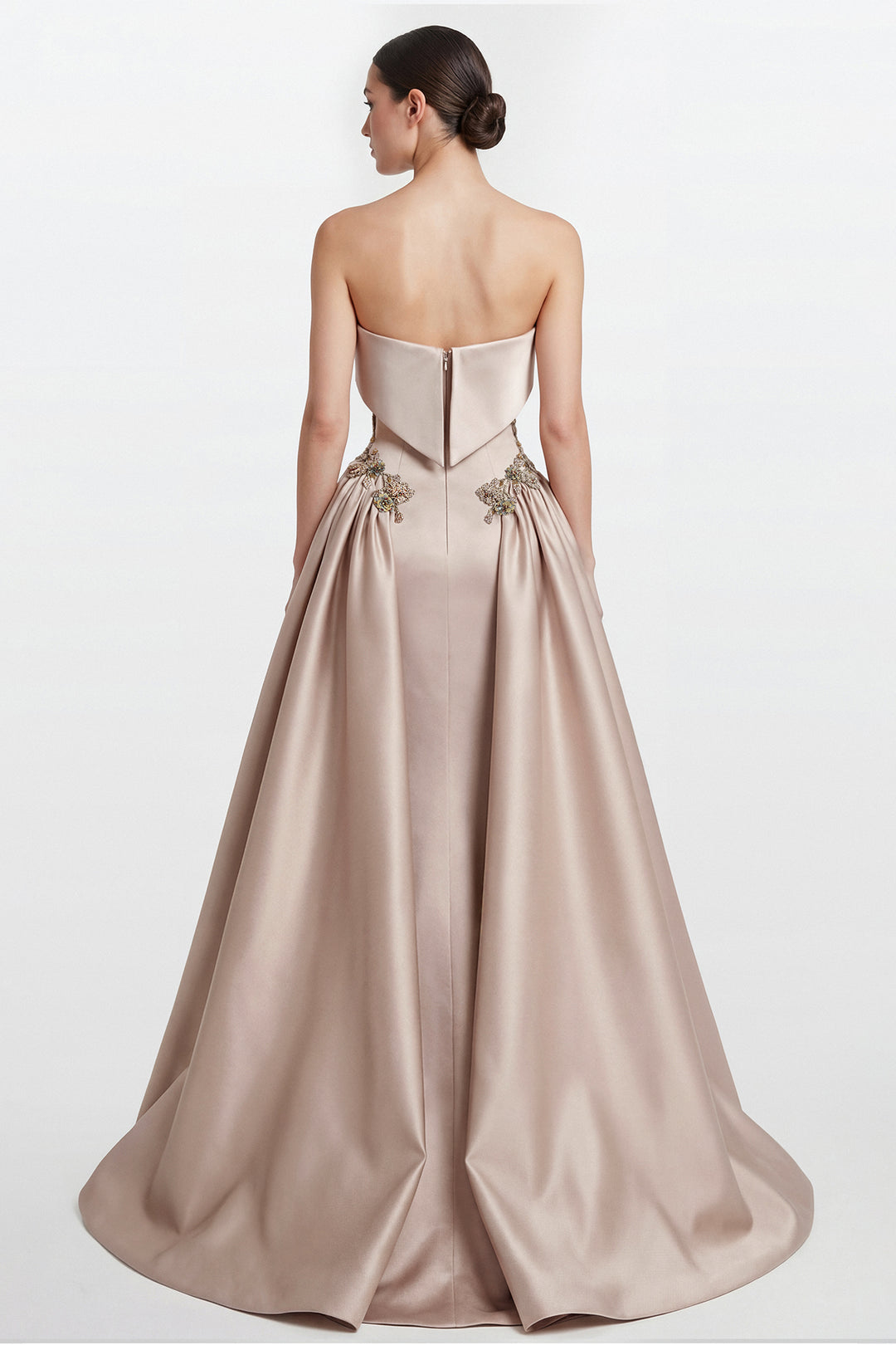 Strapless Embellished Satin Gown with Overskirt
