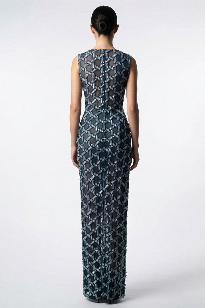 Embroidered Panel Gown with Chiffon Overskirt