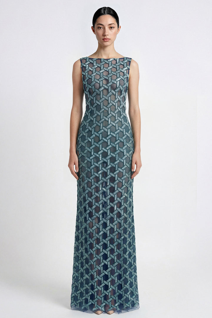 Embroidered Panel Gown with Chiffon Overskirt