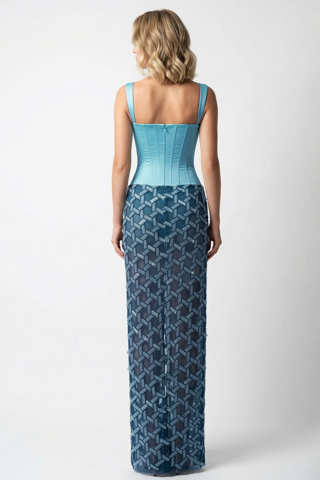 Structured Bodice Embroidered Skirt Gown