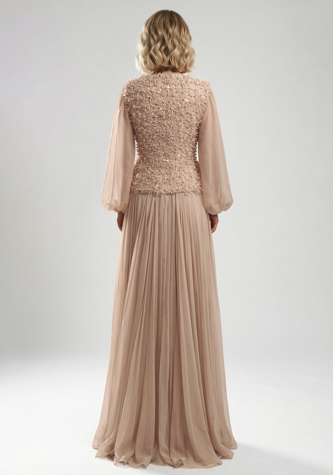 Floral Embroidered Chiffon Gown