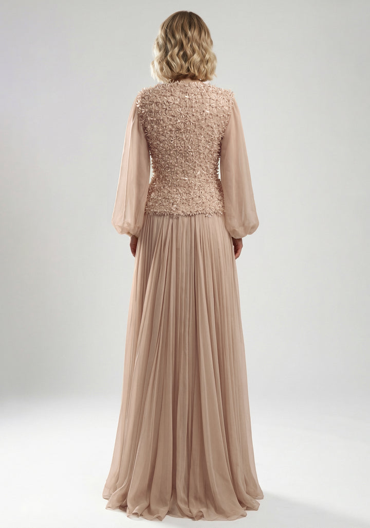 Floral Embroidered Chiffon Gown