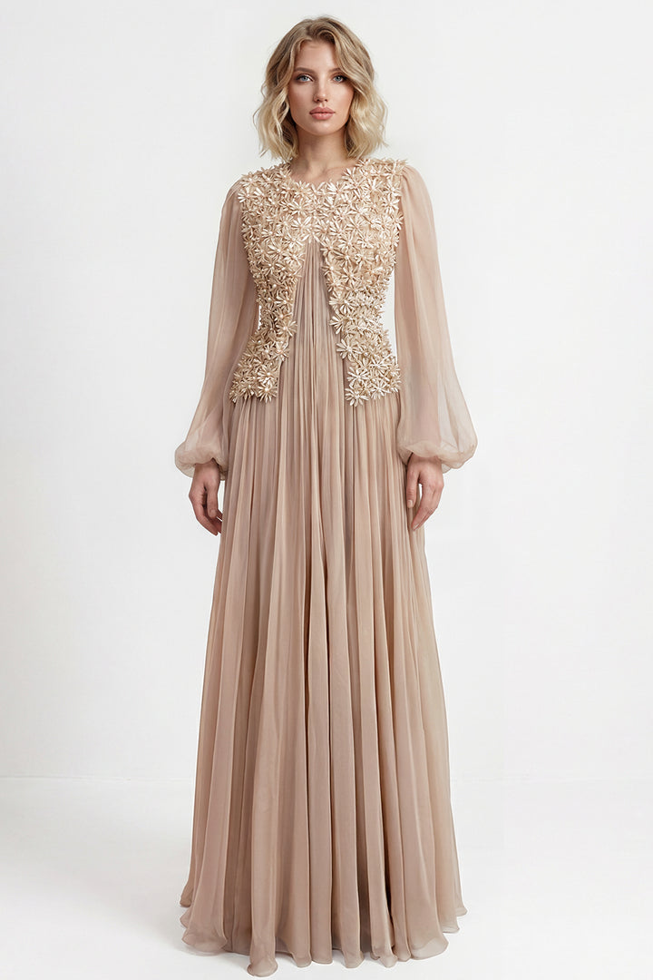 Floral Embroidered Chiffon Gown