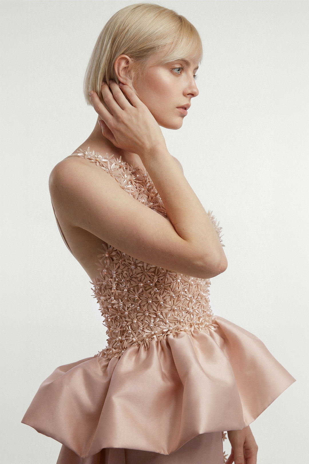 Peplum Gown with Embroidered Floral Bodice M.R DESIGN Peplum Gown with Embroidered Floral Bodice M.R DESIGN