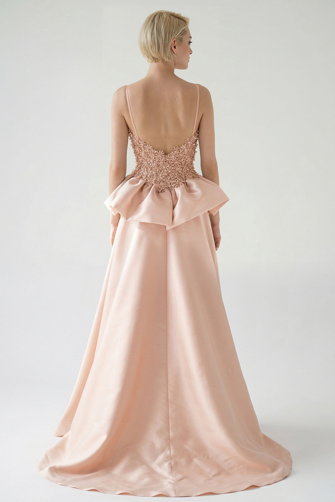 Peplum Gown with Embroidered Floral Bodice