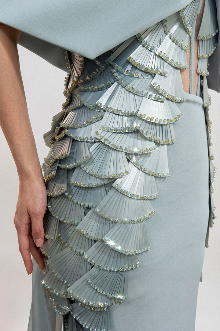 Draped Off-Shoulder Column Gown