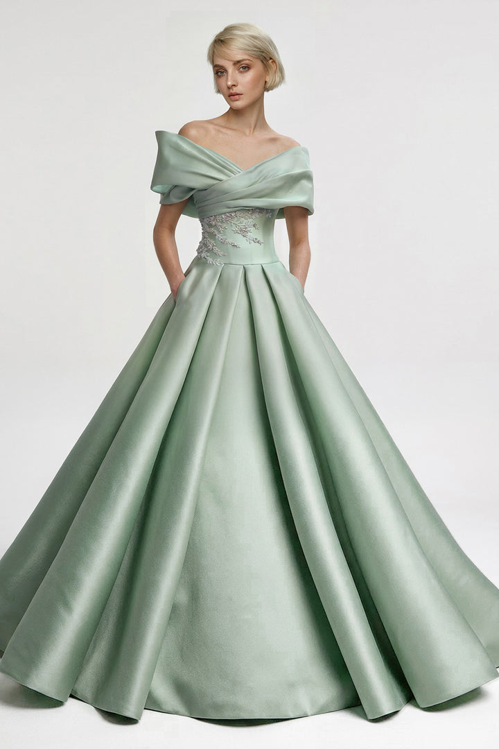 Off-Shoulder Satin Ball Gown