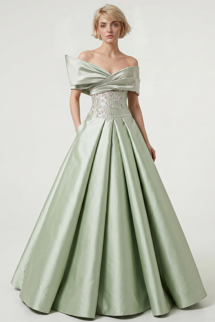 Off-Shoulder Satin Ball Gown