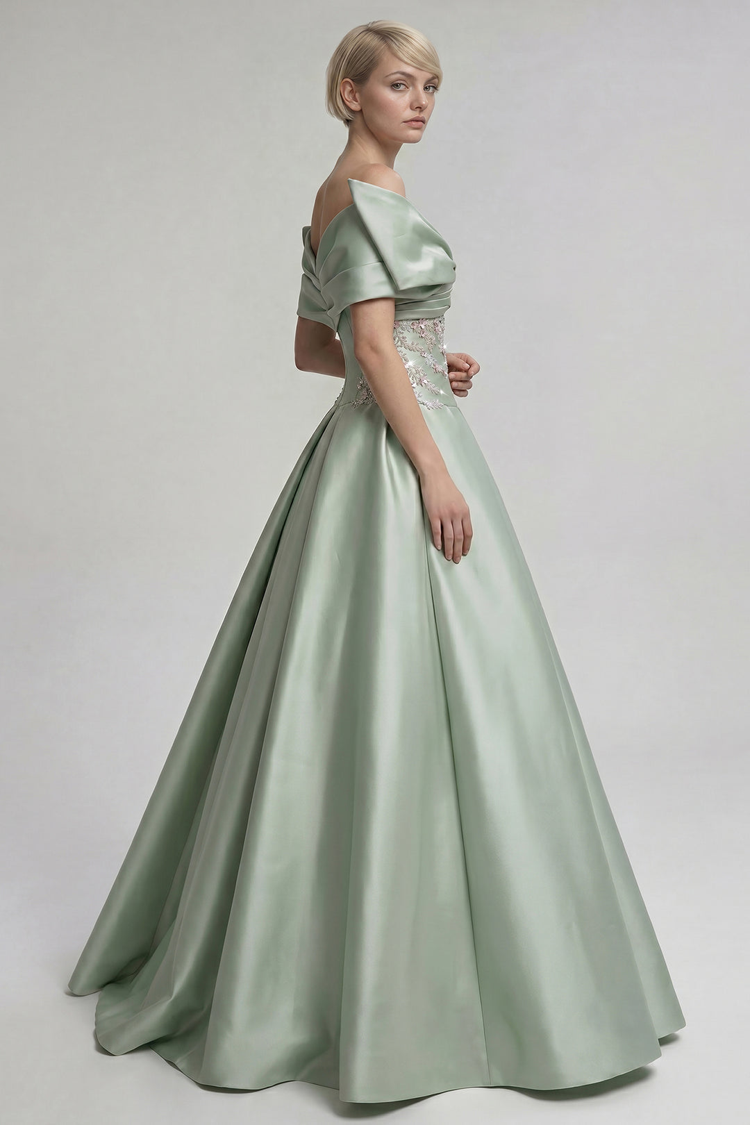 Off-Shoulder Satin Ball Gown