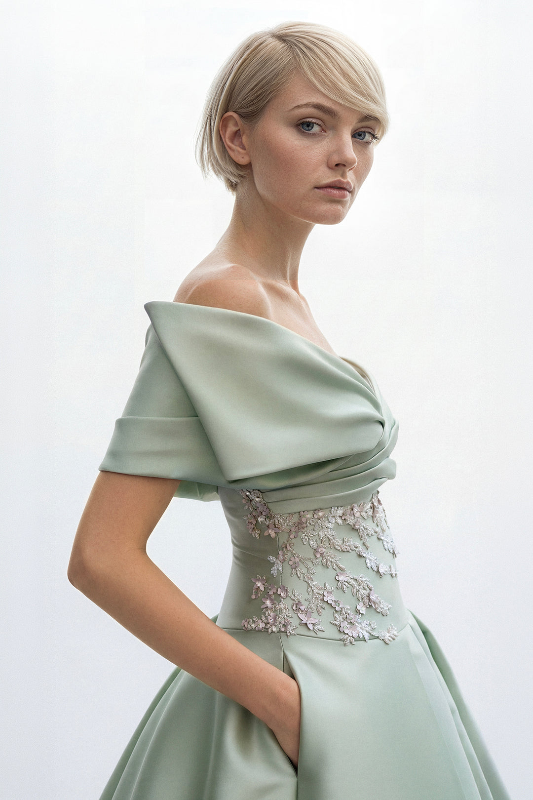 Off-Shoulder Satin Ball Gown