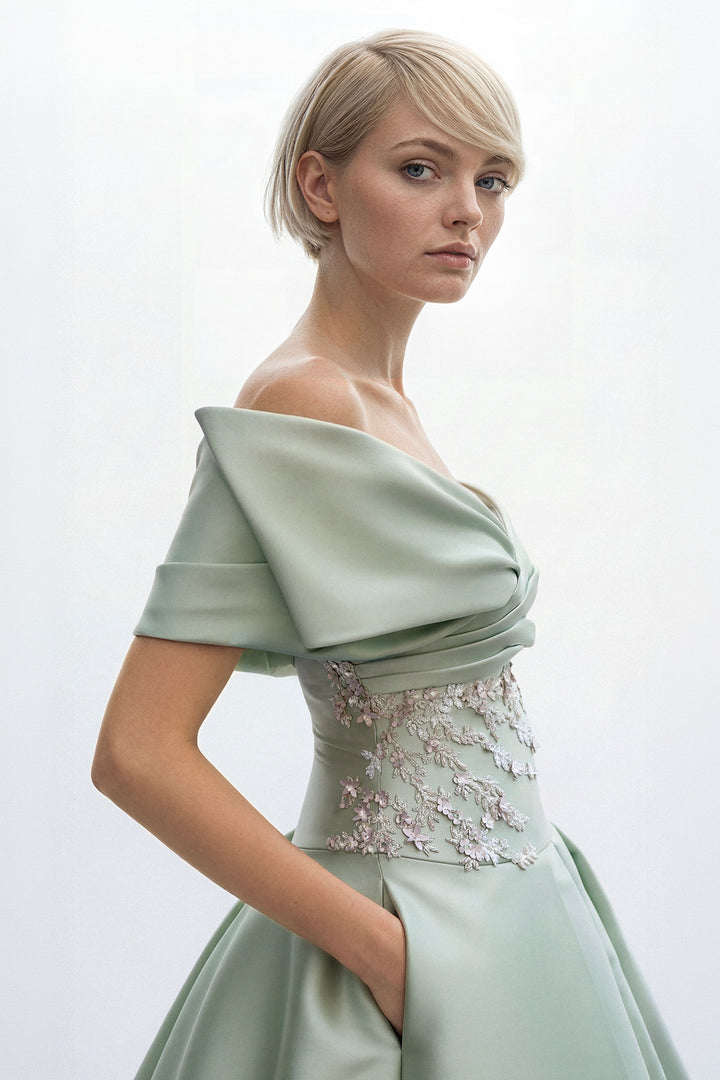 Off-Shoulder Satin Ball Gown